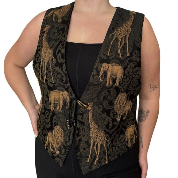 Vintage 90s Safari Animal Tapestry Vest - Picture 2 of 11